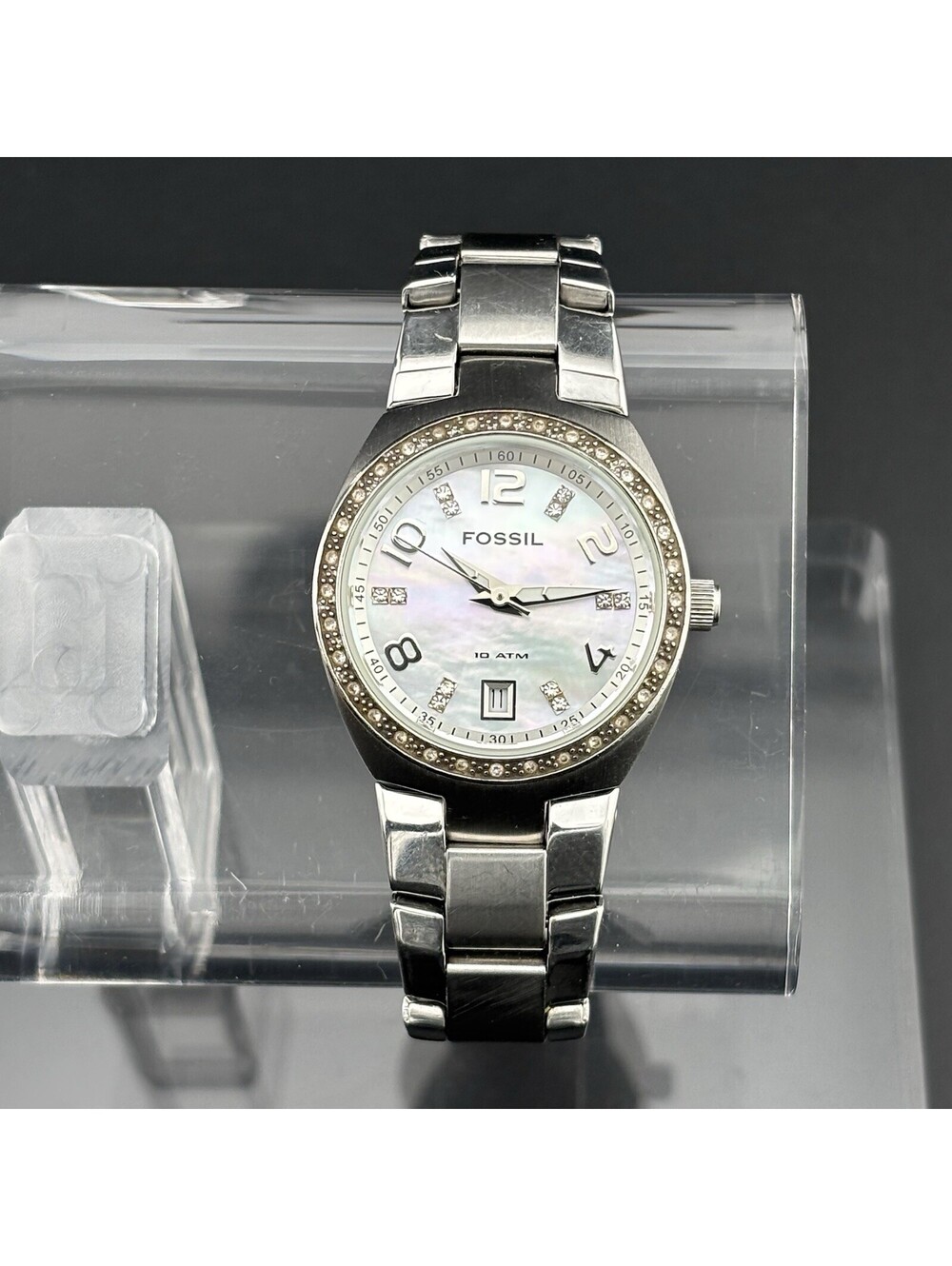 Fossil Colleague Ladies Watch 28mm Mother of Pearl Crystal Bezel AM-4141